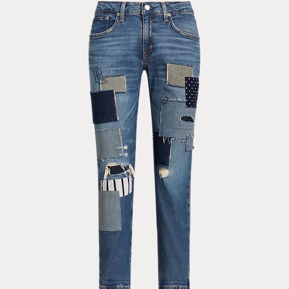 Lauren Ralph Lauren Patchwork Jeans Relaxed Tapered Ankle Jean Size 12 - Picture 3 of 16